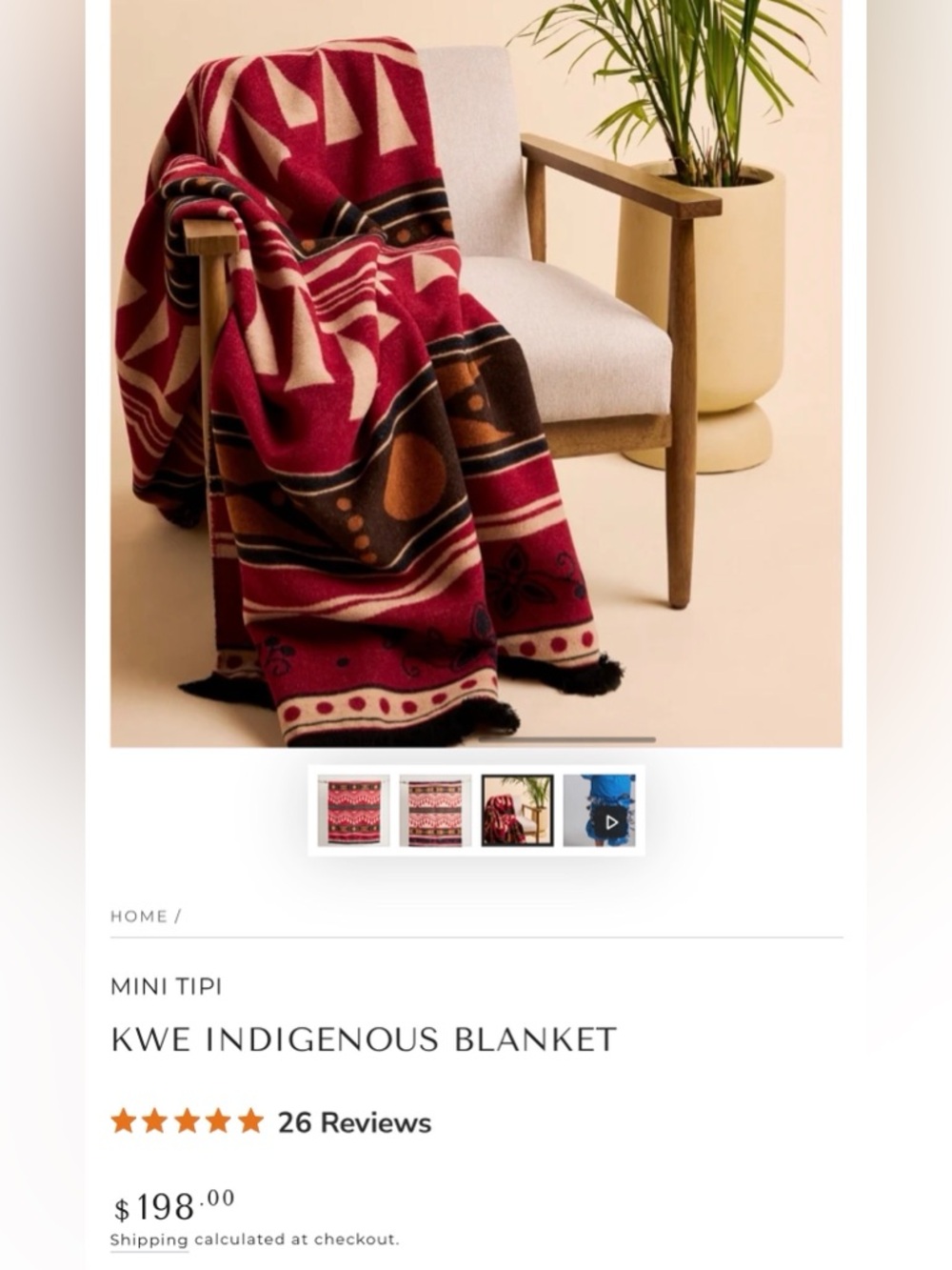 Mini Tipi Indigenous Blanket - Red and Brown Patterned Throw